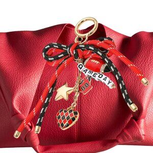 Football Georgia RED & BLACK GAMEDAY Bag Charm Beaded Bow Theme Keychain